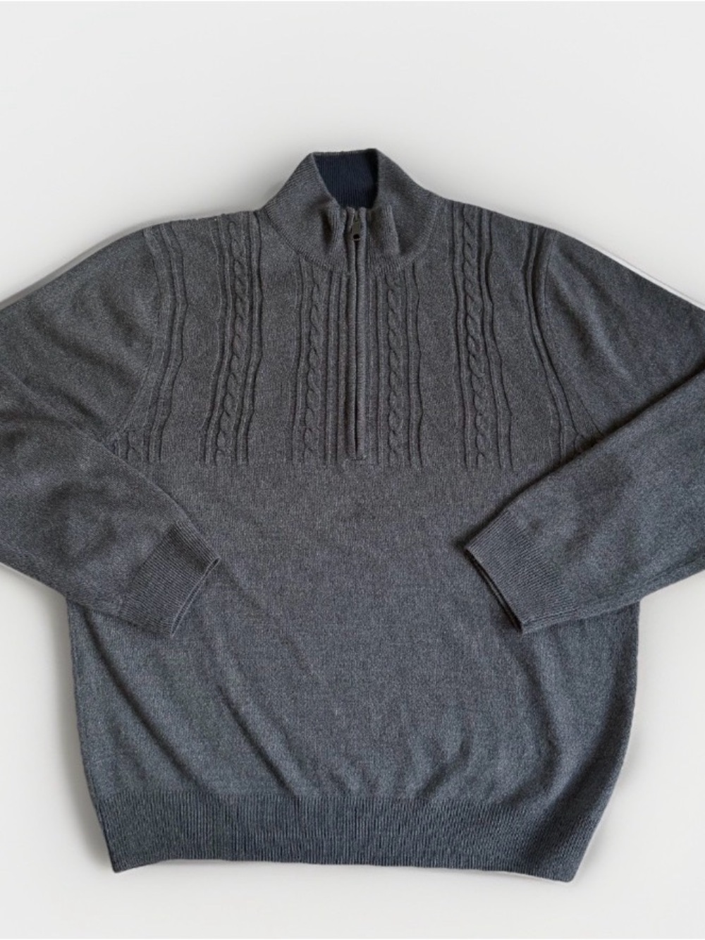 Haggar Mens XL Charcoal Gray Quarter Zip Pullover Sweater Cable Knit Grandpacore